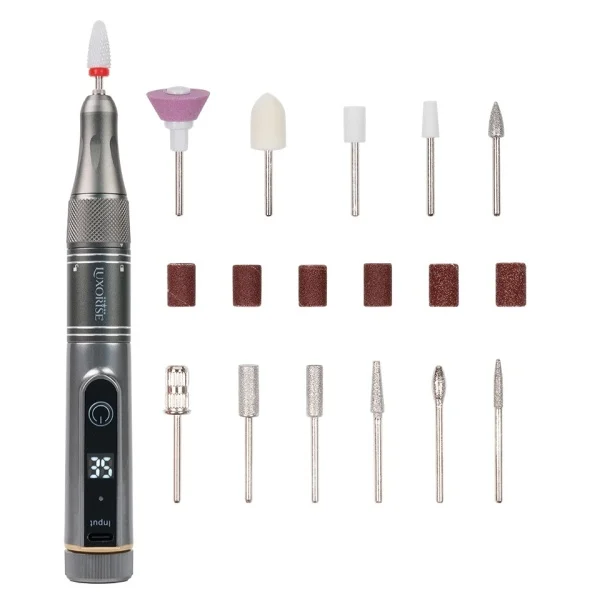 Freza portabilă tip stilou LUXORISE DiamondEdge PRO gri, cu set de capete