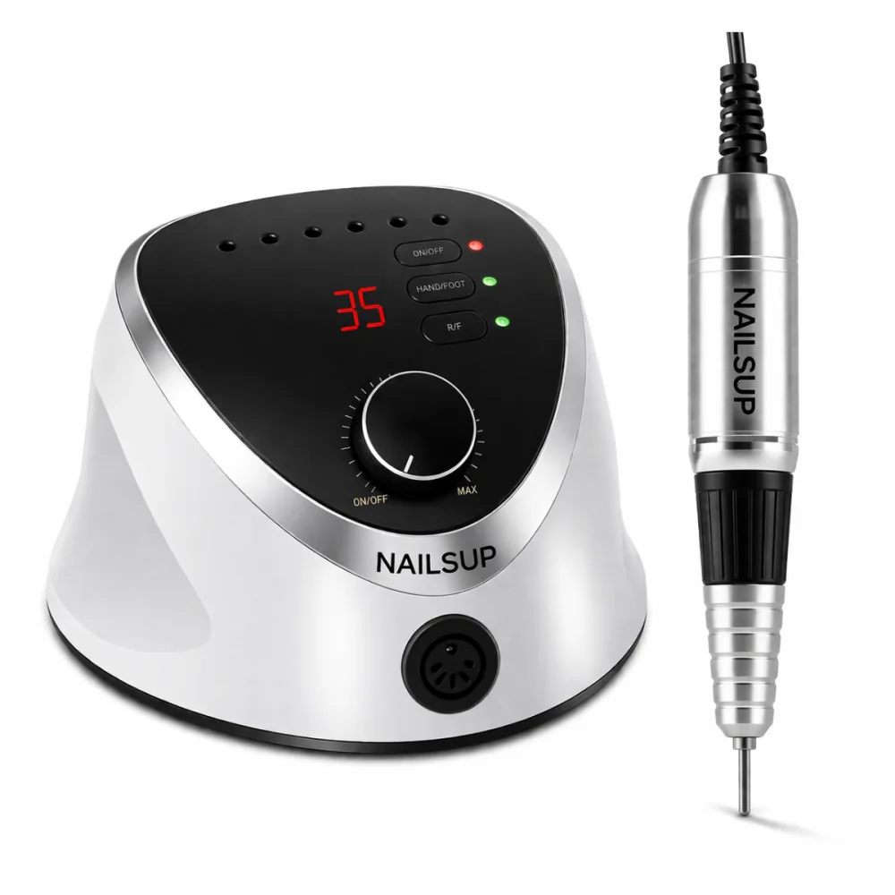 Freza NAILSUP M12 albă cu display și piesă de mână