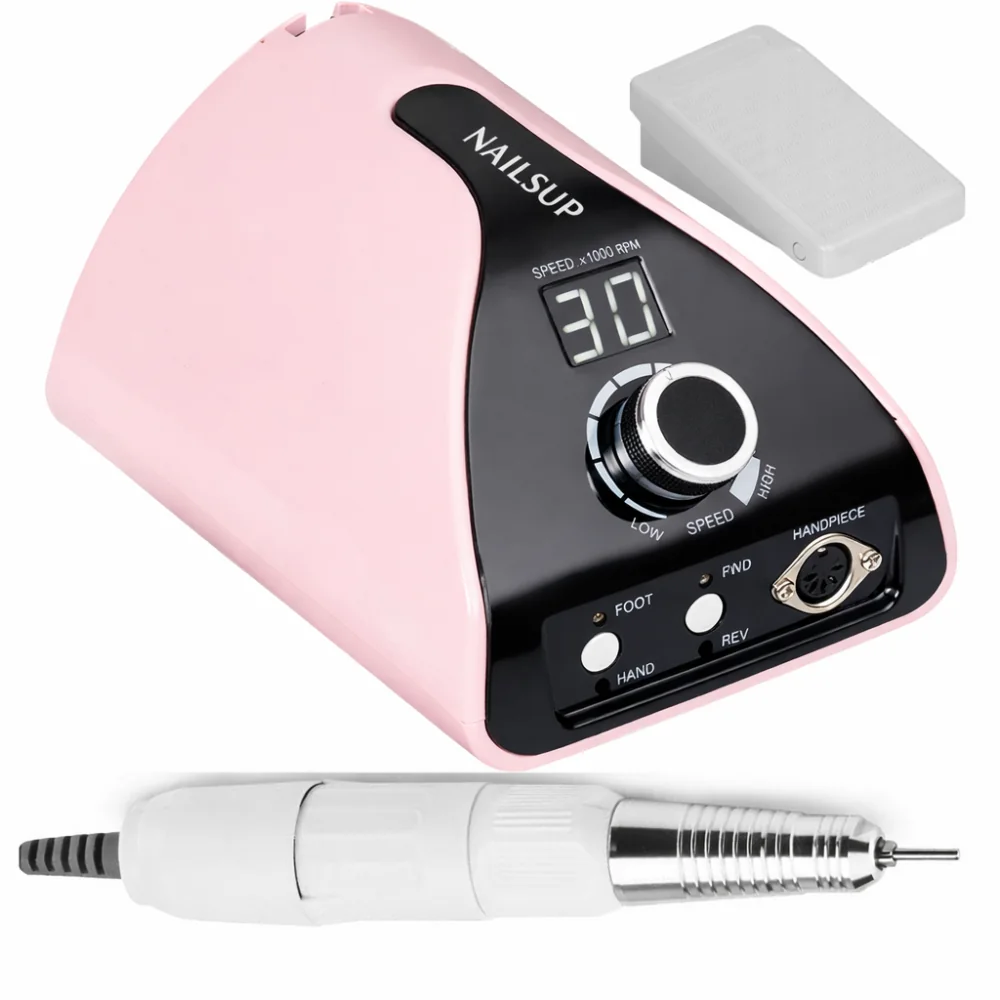 Freza NAILSUP ZS-711 roz, cu unitate centrală, pedală și piesă de mână